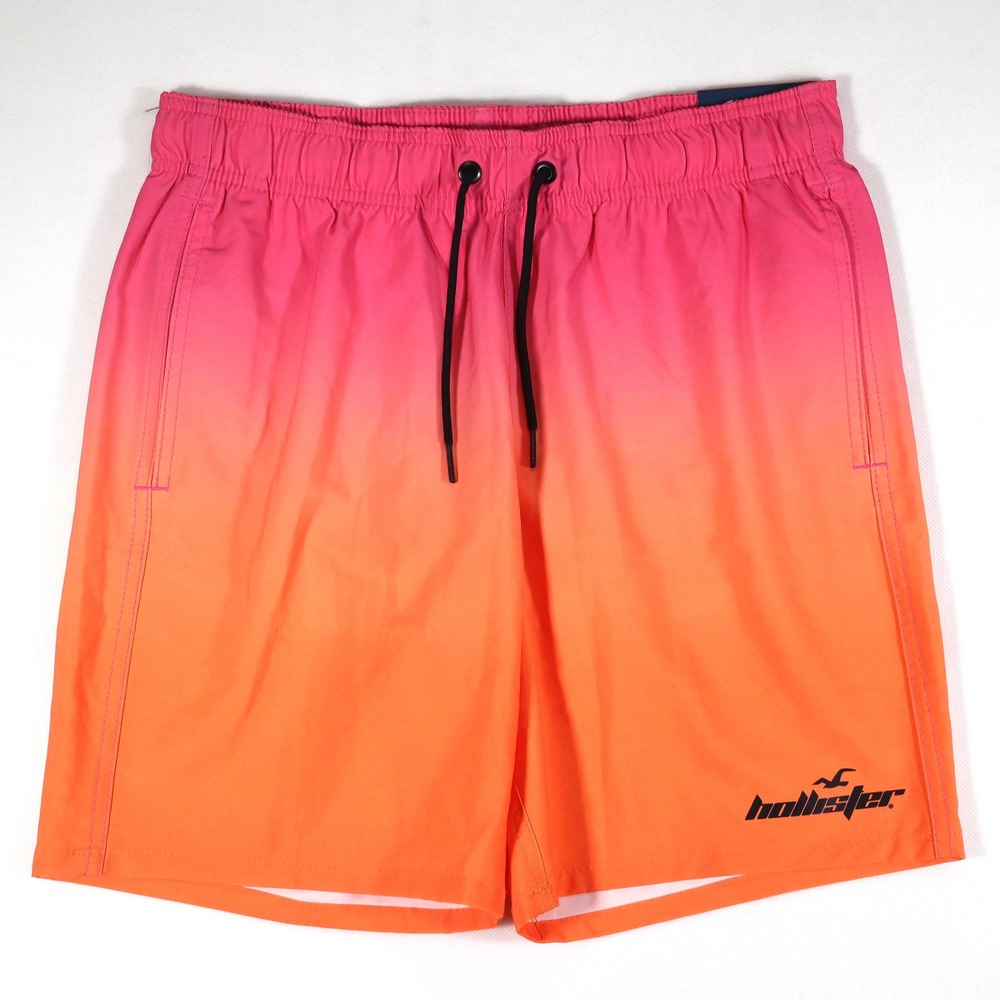 Hollister Swim Trunks Mens S Pink Orange Ombre Guard 7" Inseam Board Shorts NWT